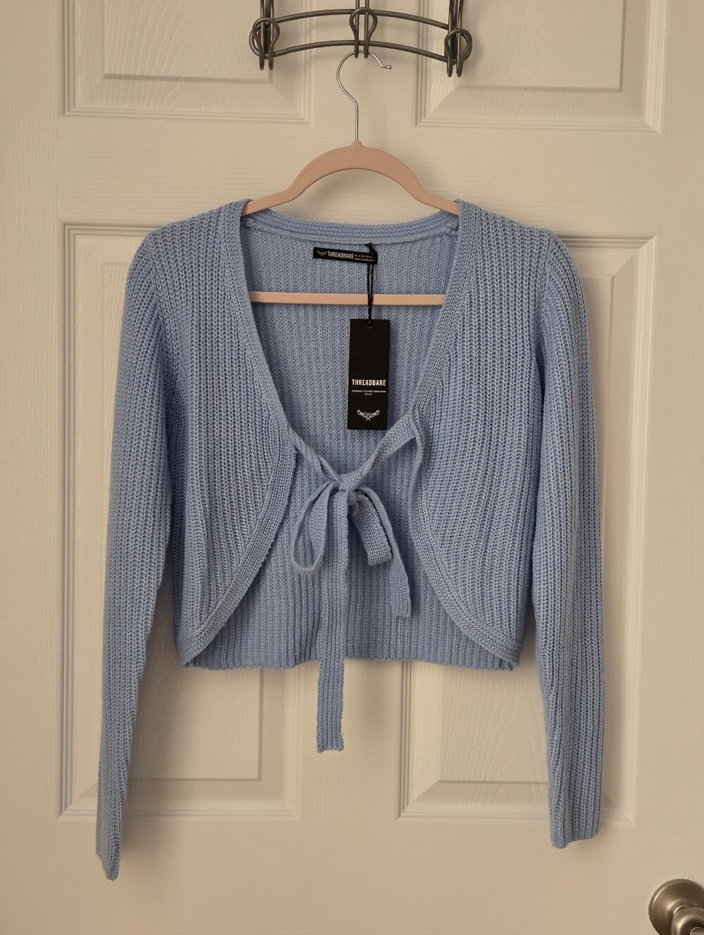 Light Blue Knit Tie-Front Women's Sweater